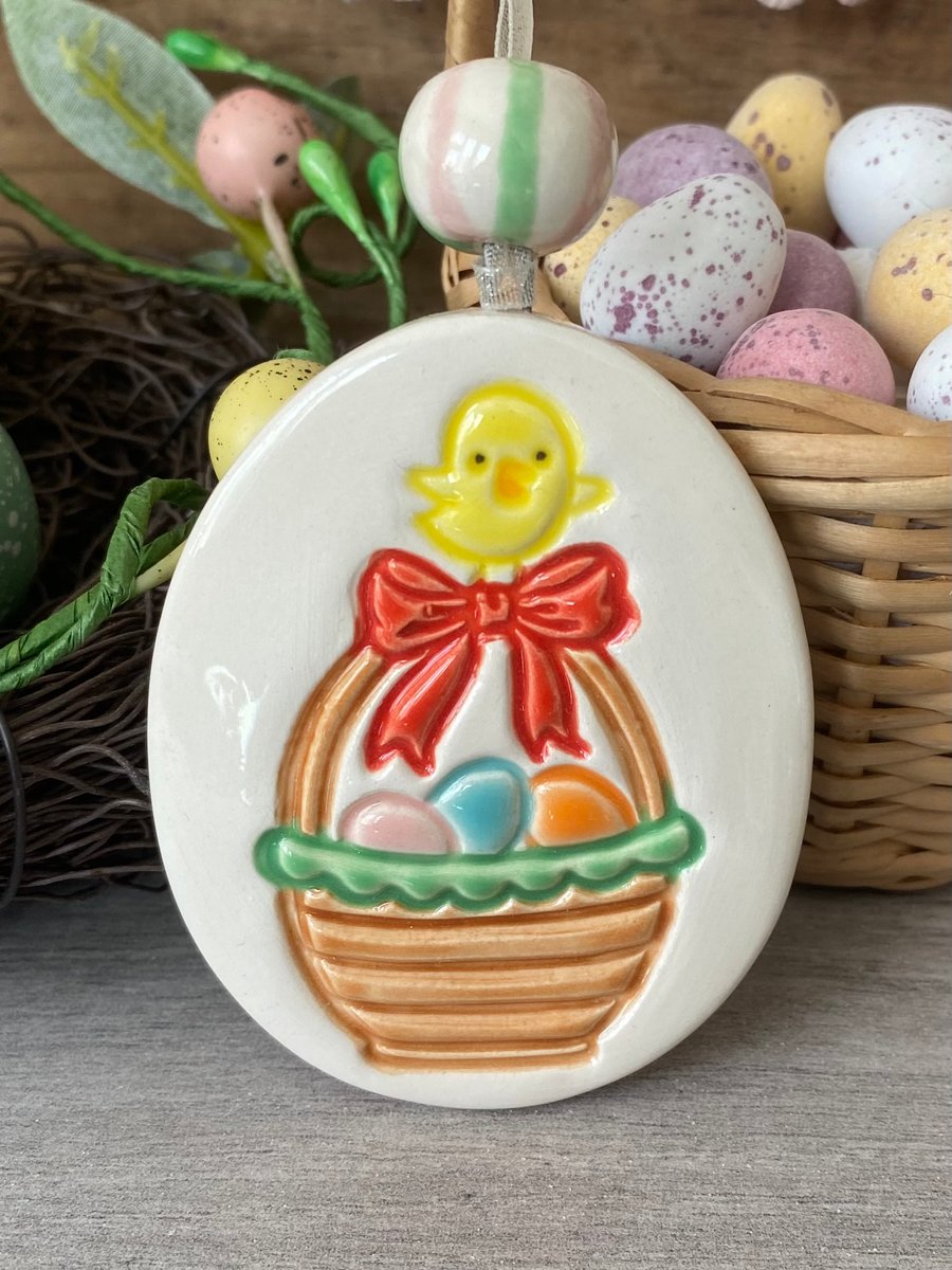 Chick in a basket pottery Easter Egg