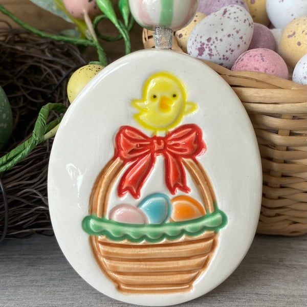 Chick in a basket pottery Easter Egg