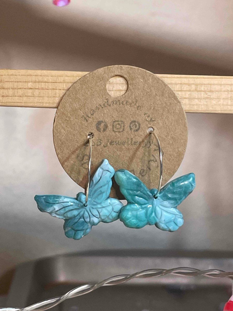 Handmade Polymer Clay Turquoise Hoop Earrings (20mm)