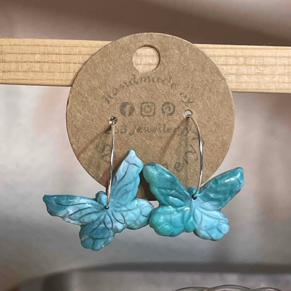 Handmade Polymer Clay Turquoise Hoop Earrings (20mm)