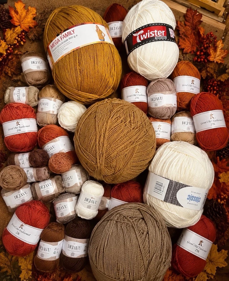 1500g Autumn Yarn Bundle Mixed DK Knitting Crochet Yarn Warm Autumn Colours