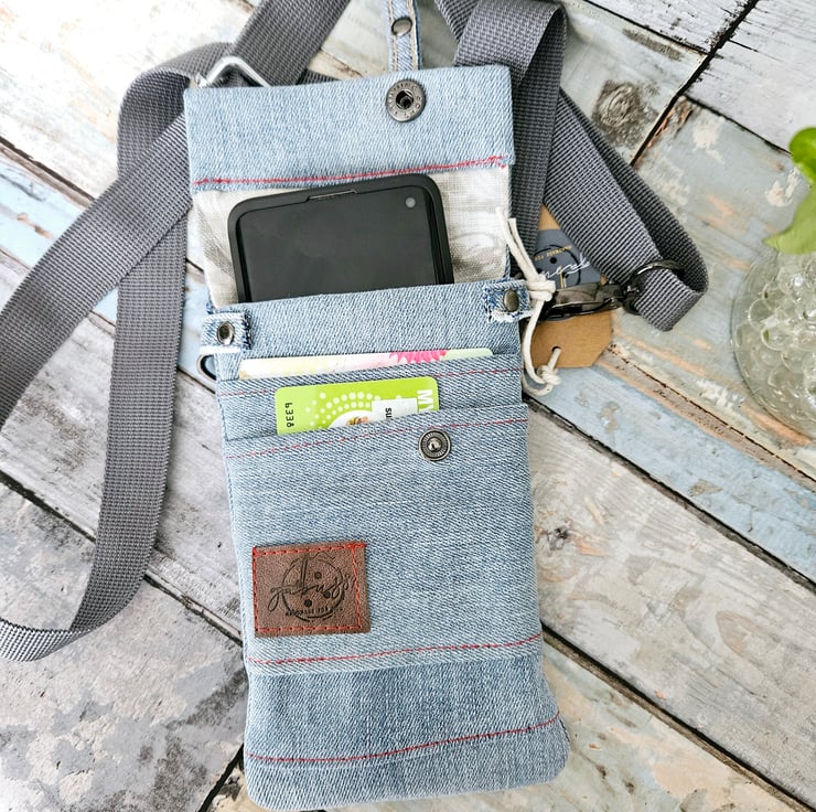 crossbody phone bag light blue, adjustable stra... - Folksy