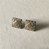 Harlequin Ear Studs with Gold & Silver Embossed Geometric Design.