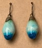 Artisan blue-green ceramic dangle earrings with FREE UK P&P