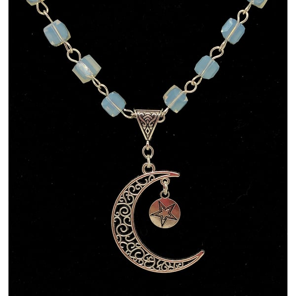 OOAK Moon & Star opaline necklace
