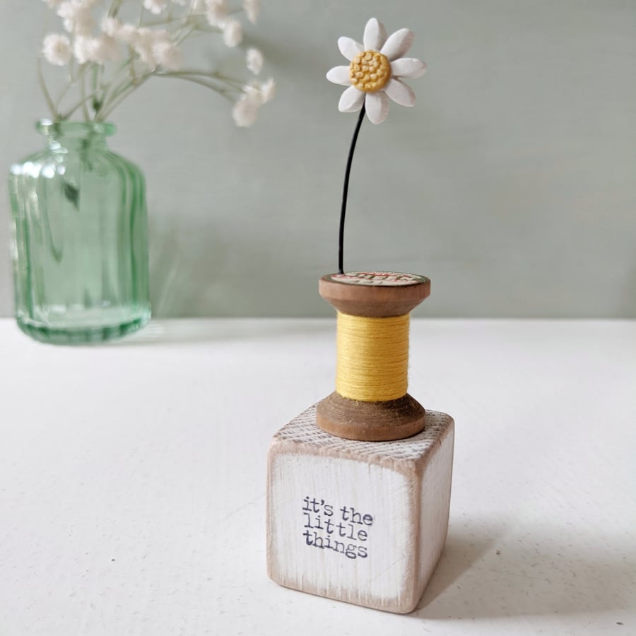 Clay Daisy on a Teeny Vintage Bobbin 'it's the little things'