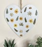 Pressed Flower Hand Painted Wooden Heart Botanical Art - Image 1