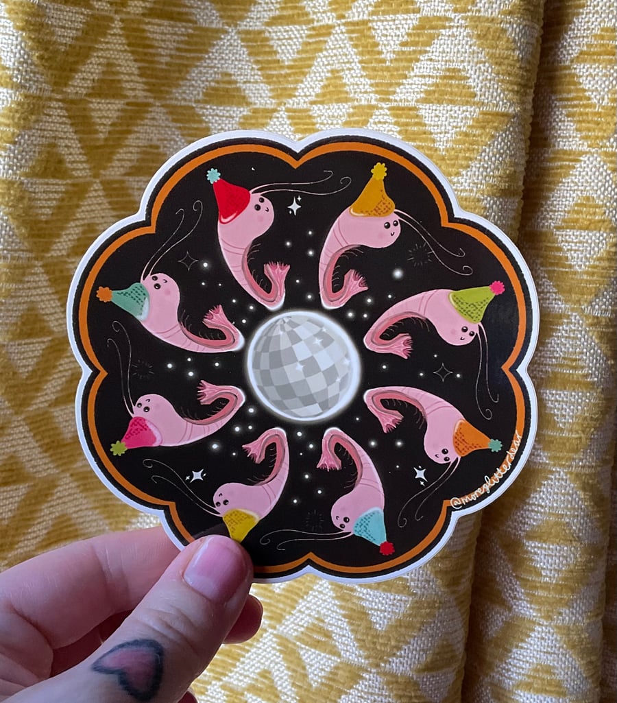 Disco prawns 10cm vinyl sticker