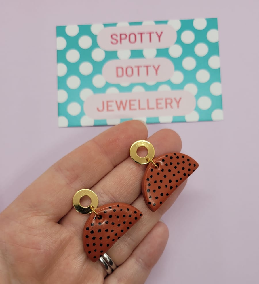 Half Circle Terracotta Polymer Clay Dangle Earrings. 