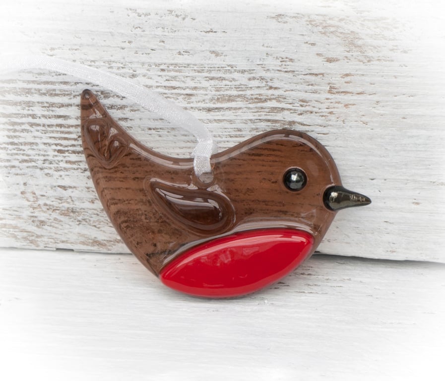 Glass Robin Christmas Decoration