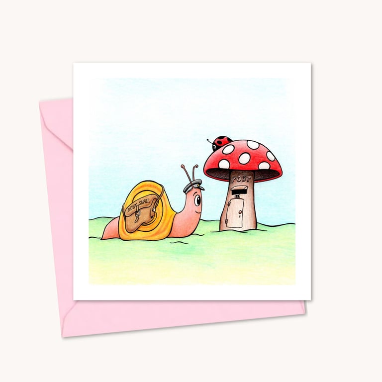 Snail Mail Greeting Card: Original Pencil Illustration, Blank Inside (232)