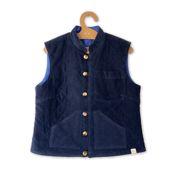 Rivers Run Deep Handmade Quilted Vest Corduroy & Cotton (Size Medium UK 12-14)