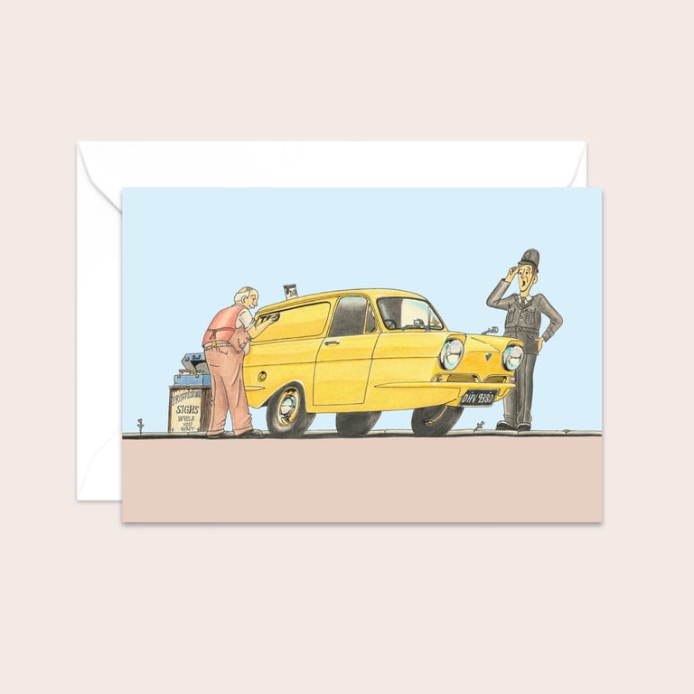 Three Wheeler Van Greeting Card: Nostalgic Cartoon Art (321)
