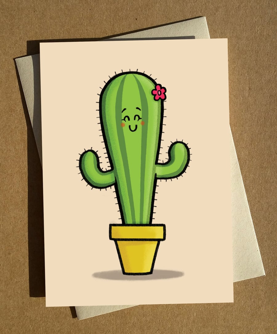 Cute Cactus Cartoon Birthday Anytime Greeting Card A6