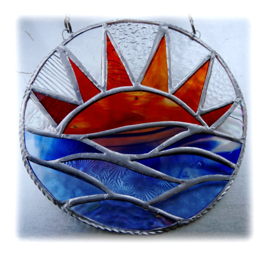Sunset Sea Stained Glass Suncatcher Handmade 001
