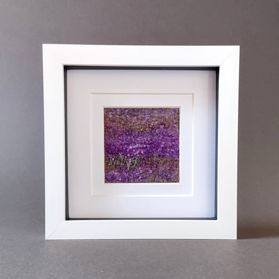 "Lavender Fields". Framed original textile picture. Unique wall art.
