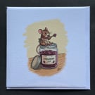Strawberry Jam Mouse Greeting Card - 15cm Square - Hand-Printed Linen Card