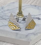 Aluminium Tin Geometric Stud Earrings – Half Folded Design – Silver Gold