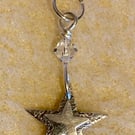Double star necklace, handmade in pure silver with clear Swarovski crystal bead