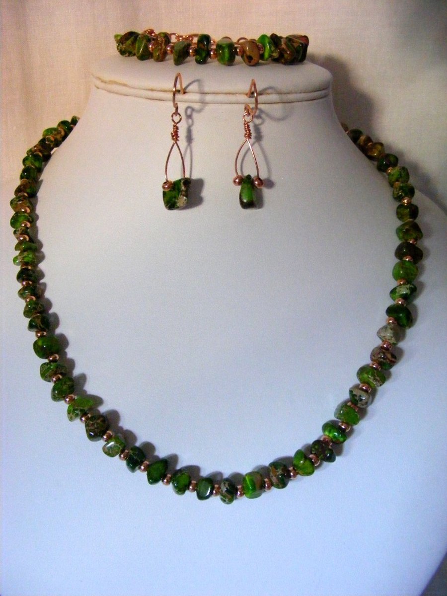 Green Impression Jasper and Rose Gold Jewellery Set