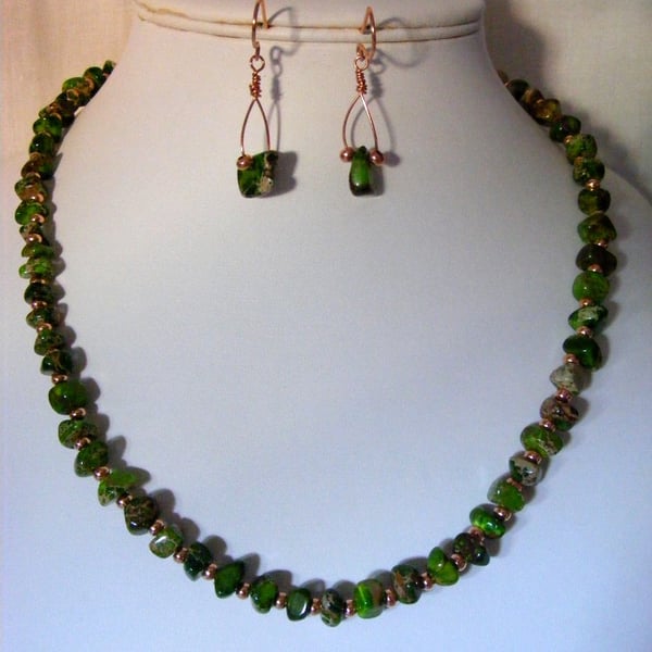 Green Impression Jasper and Rose Gold Jewellery Set