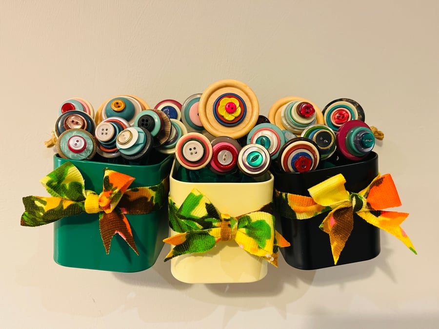 Beautiful Maximalist Wall Decor 'Flower-Bomb', With Vintage Buttons & Fabric