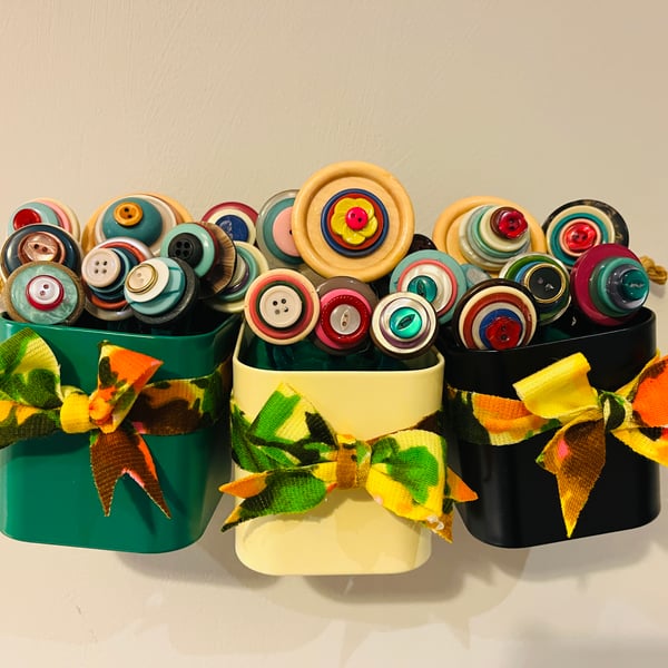 Beautiful Maximalist Wall Decor 'Flower-Bomb', With Vintage Buttons & Fabric