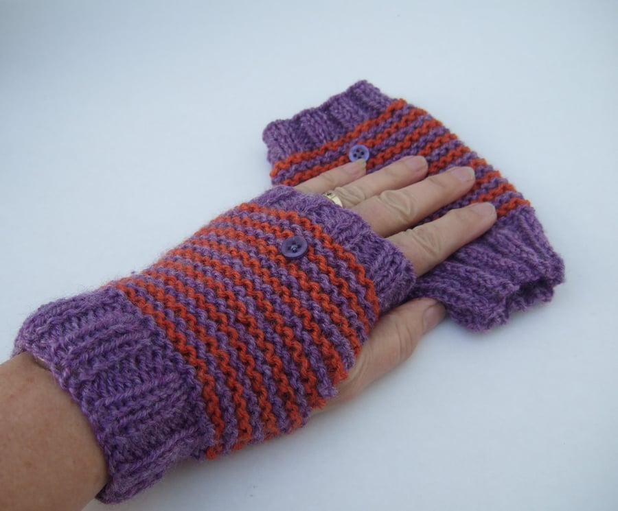 Hand Knit Striped Fingerless Gloves