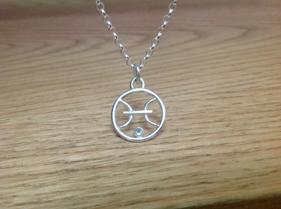 Sterling silver 'Pisces' birth sign Aquamarine pendant necklace