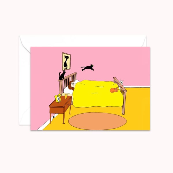 Funny Cats Greeting Card: Hand Drawn Illustration for a Cat Lover (103)