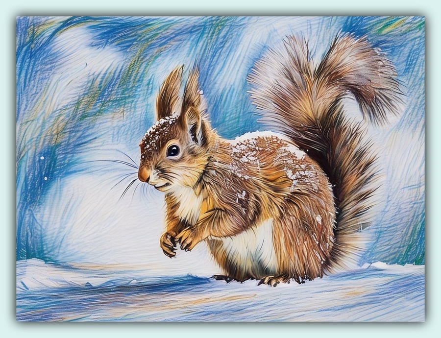 Red Squirrel  In Winter Greeting Card A5