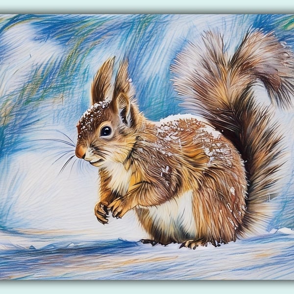 Red Squirrel  In Winter Greeting Card A5