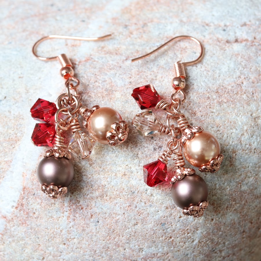 Rose Gold and Swarovski Cluster Earrings