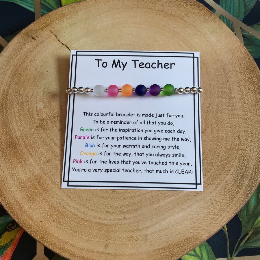 Rainbow Beaded Stretch Bracelet with verse can be personalised 