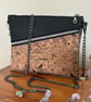 Handmade Cork Shoulder Bag – Black & Abstract Design with Olive Green Lining - Image 1
