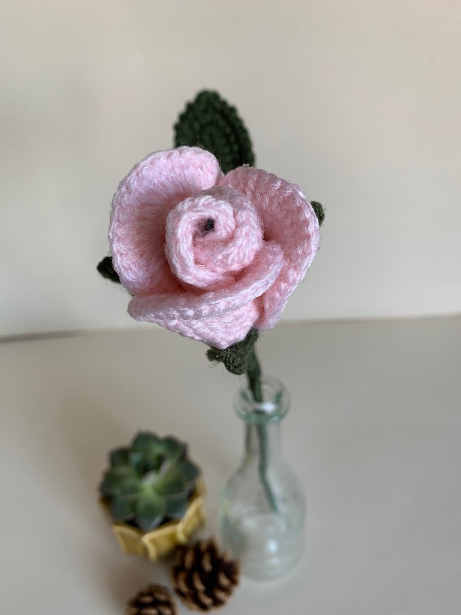 Pink crochet rose, everlasting flowers, friend gift, June birthday 