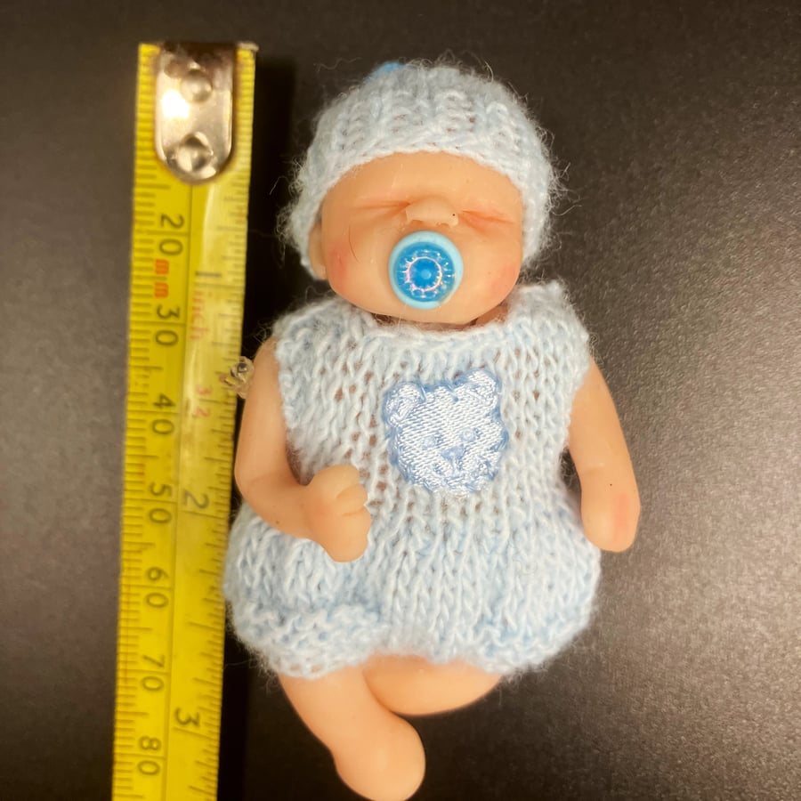 Miniature Hand Knitted Outfit for Tiny Baby Doll, Doll Not Included