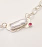 Keshi Pearl and Pink Tourmaline Silver Hand Textured Chain - Image 2