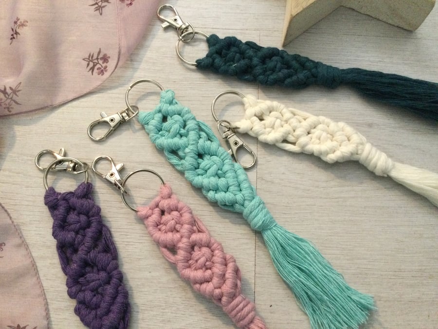 Fringed tassel Macrame Key chain or Handbag charm, luggage accessories, boho 