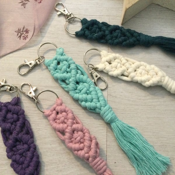 Fringed tassel Macrame Key chain or Handbag charm, luggage accessories, boho 