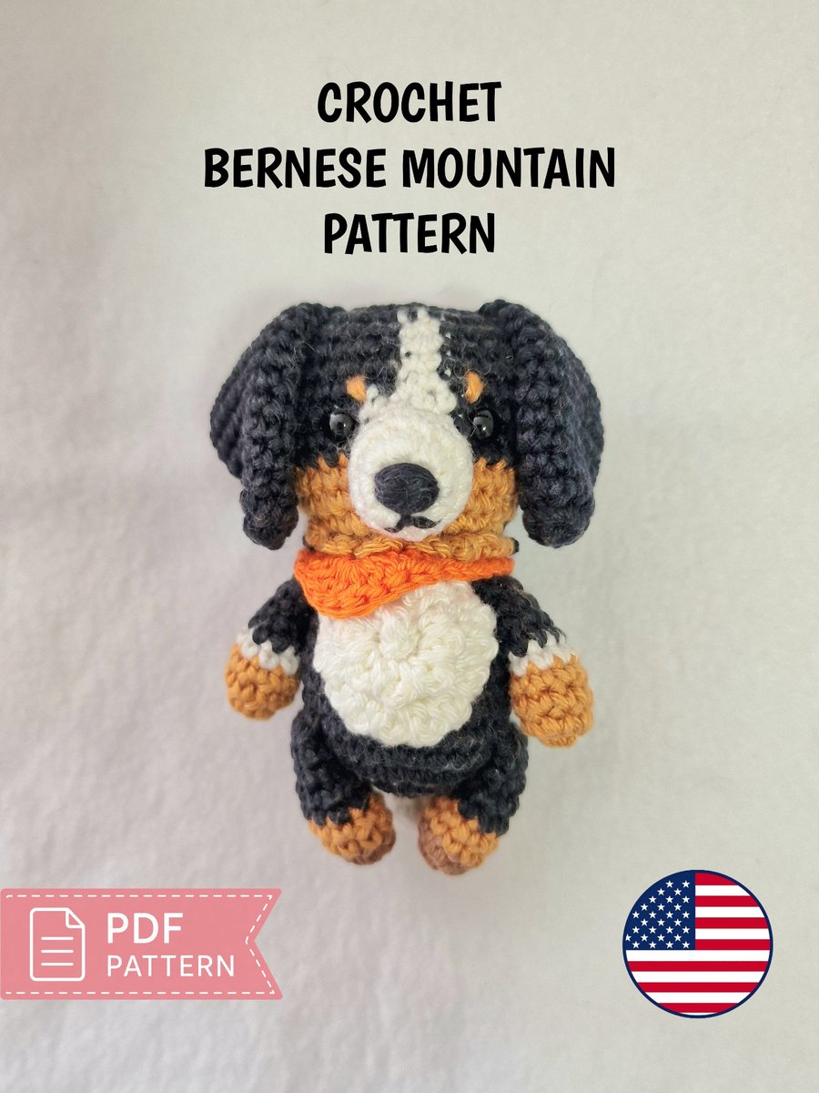 Bernese Mountain Dog Crochet Pattern PDF - Amigurumi Berner Puppy Bag Charm