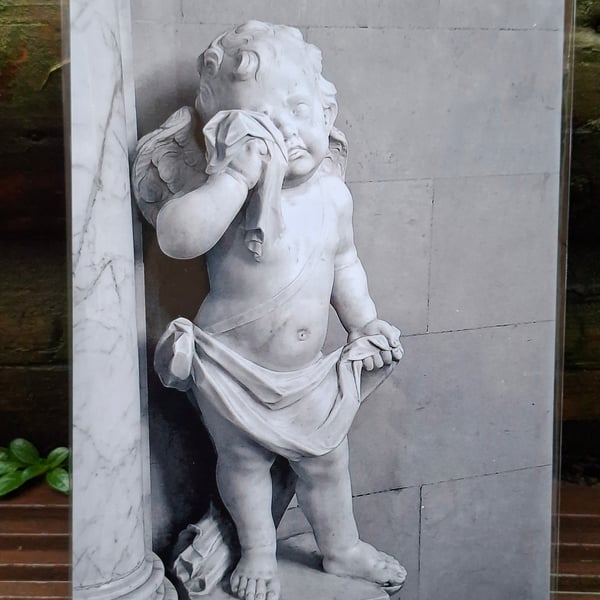 Crying Cherub Statue 8x6 photo print gothic cathedral grey