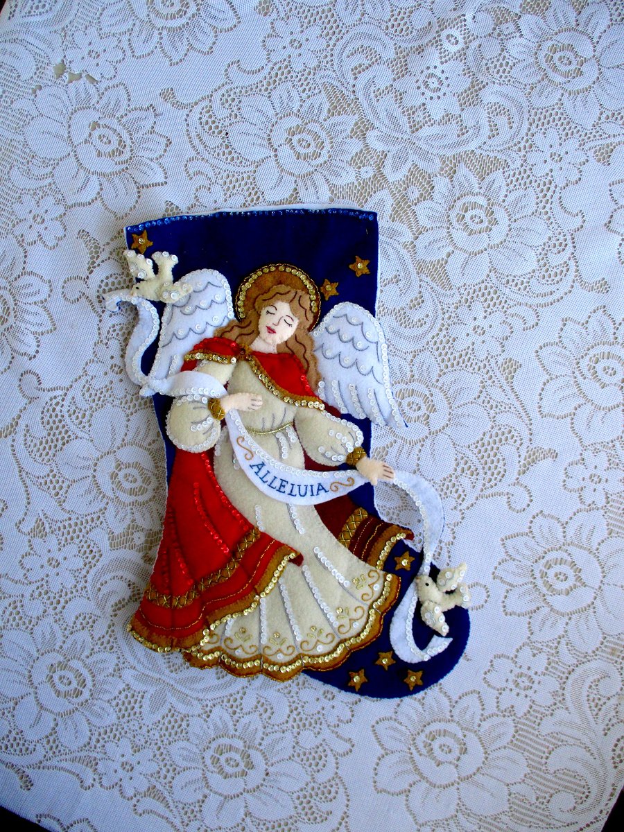 Personalised Angel Stocking - Christmas Angel - Bucilla Completed - Alleluia