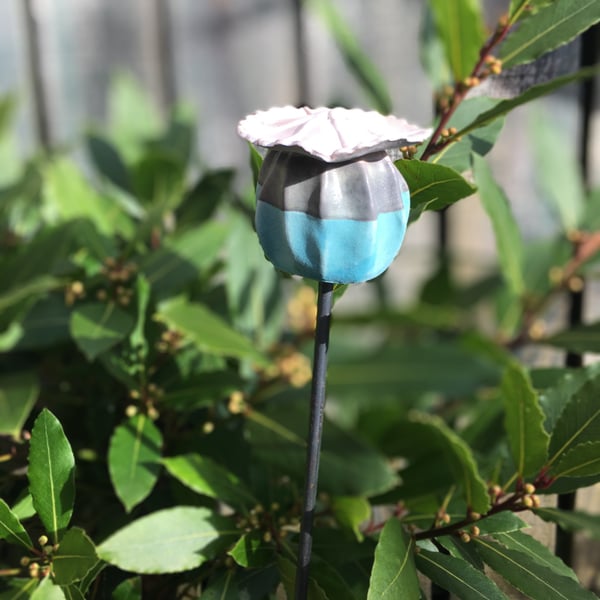 Ceramic garden stake, handmade garden art, indoor or outdoor garden stake