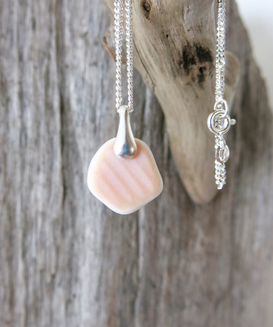 Sea Glass Necklace. Peach Milk Glass.