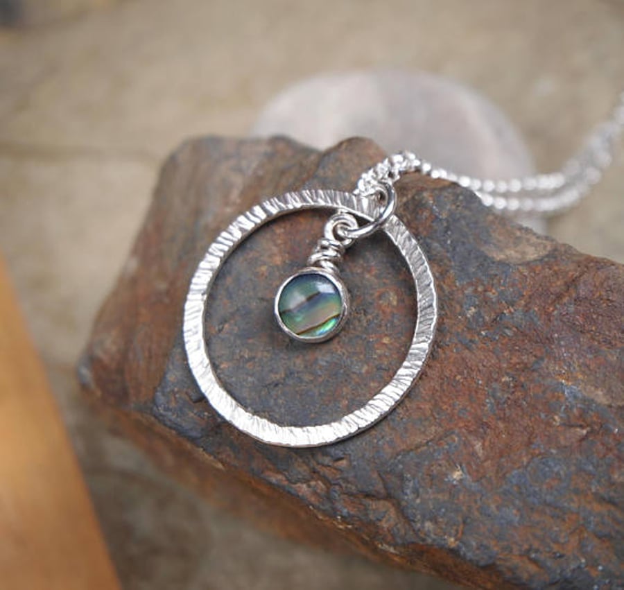 Necklace, Silver Ring Pendant, Abalone Shell Necklace Pendant