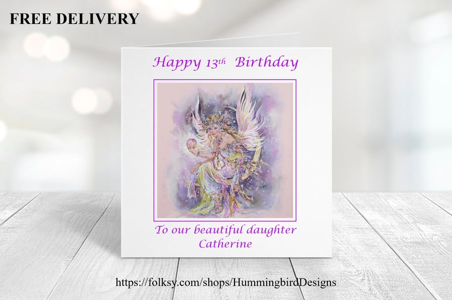 Personalised Angel Birthday Card. Design Catherine