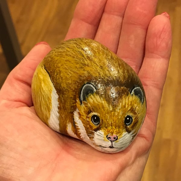 Hamster hand painted pebble garden rock art pet stone portrait 