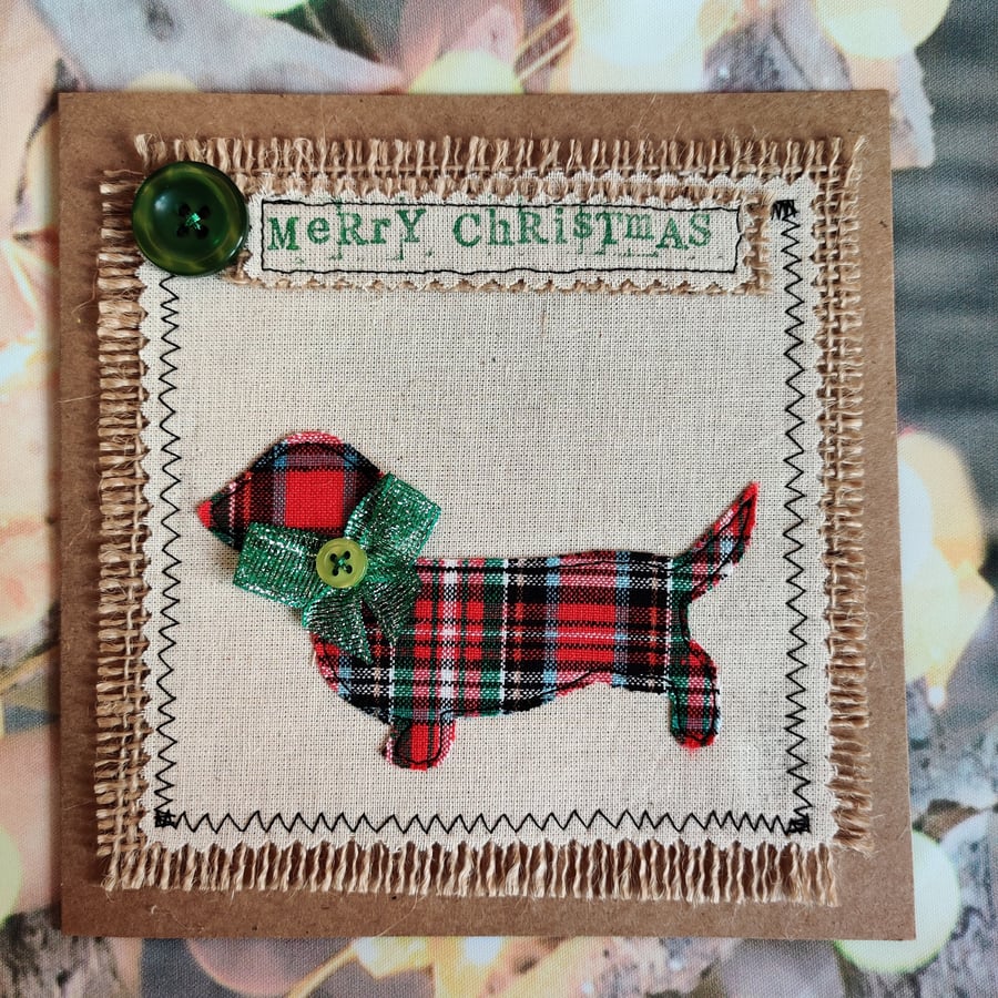 Handmade, fabric, free motion machine embroidery Christmas cards  