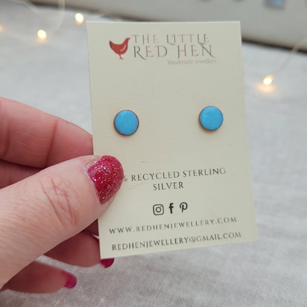 Pale Turquoise Blue Enamel Stud Earrings